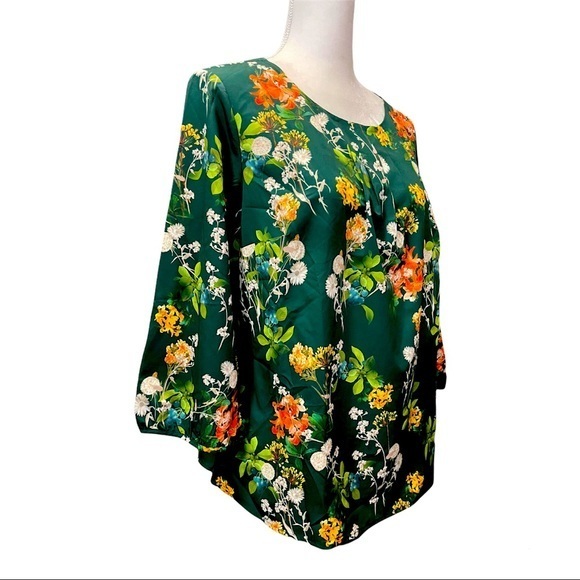 Talbots Gorgeous Emerald Green Fall Time Inspired Florals Blouse - Size … - Picture 2 of 3